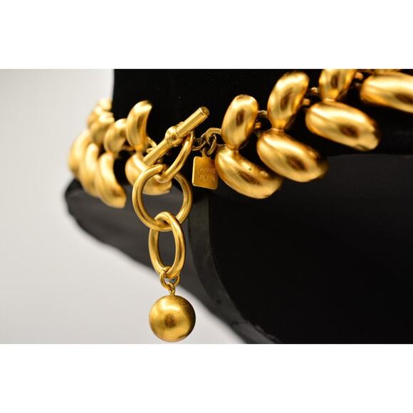 Anne Klein Vintage Chunky Collar Necklace Heavy Brushed Gold Satin Signed BinY - Picture 6 of 12